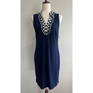 Crown and Ivy Sleeveless Shift Dress Womens S Navy V-Neck Stetch Coastal Core